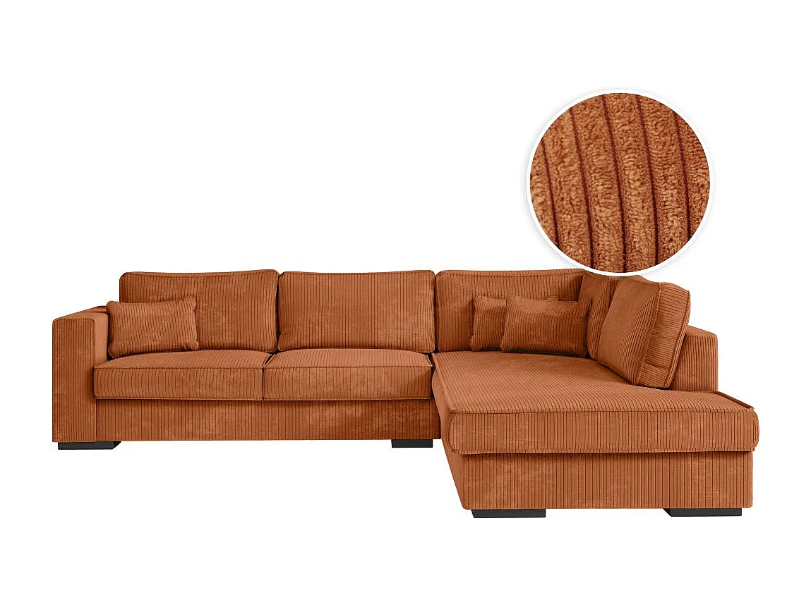 Canapé d'angle droit Belami XXL 6 places en velours côtelé - Terracotta - L303 x P228 x H86cm - Loungitude
