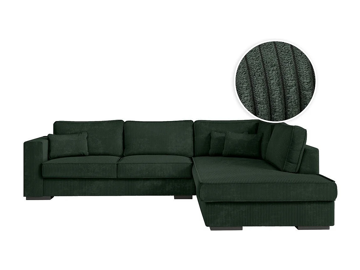 Canapé d'angle droit Belami XXL 6 places en velours côtelé - Vert foncé - L303 x P228 x H86cm - Loungitude