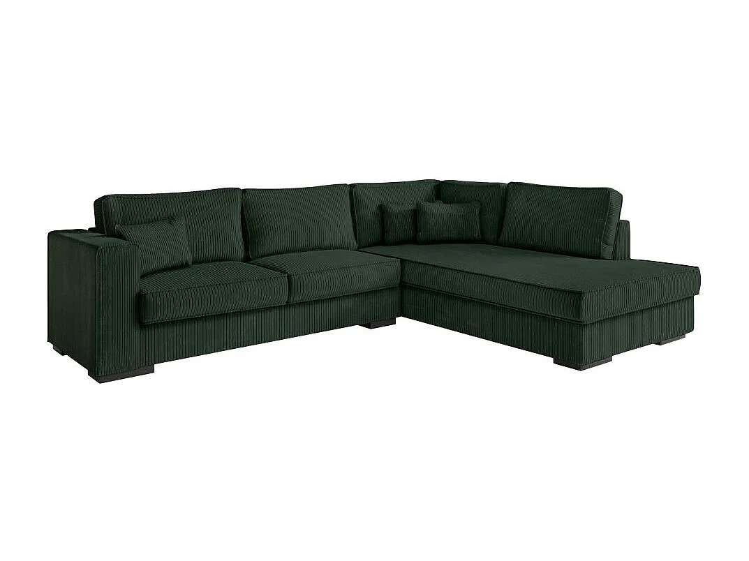 Canapé d'angle droit Belami XXL 6 places en velours côtelé - Vert foncé - L303 x P228 x H86cm - Loungitude