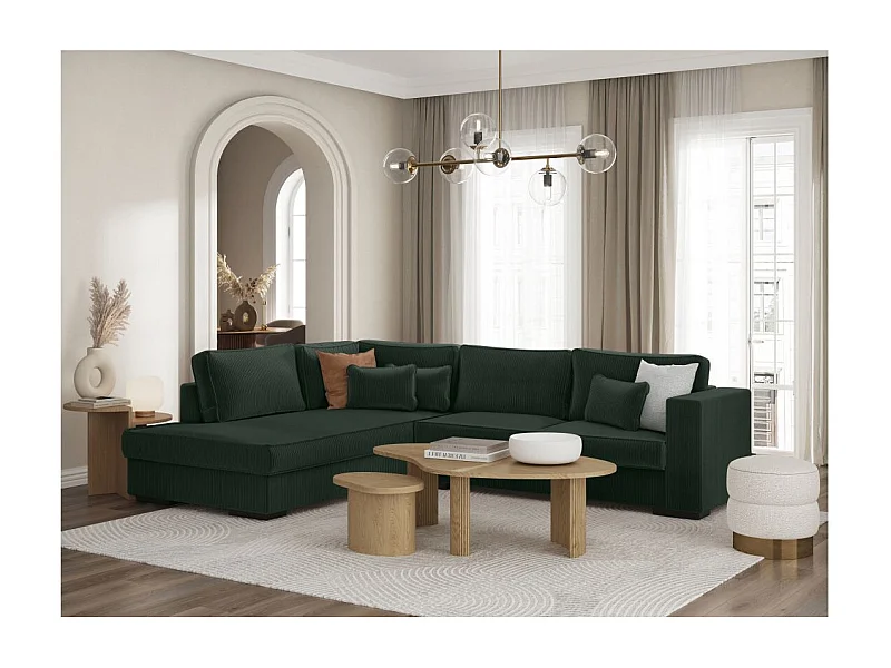 Canapé d'angle gauche Belami XXL 6 places en velours côtelé - Vert foncé - L303 x P228 x H86cm - Loungitude