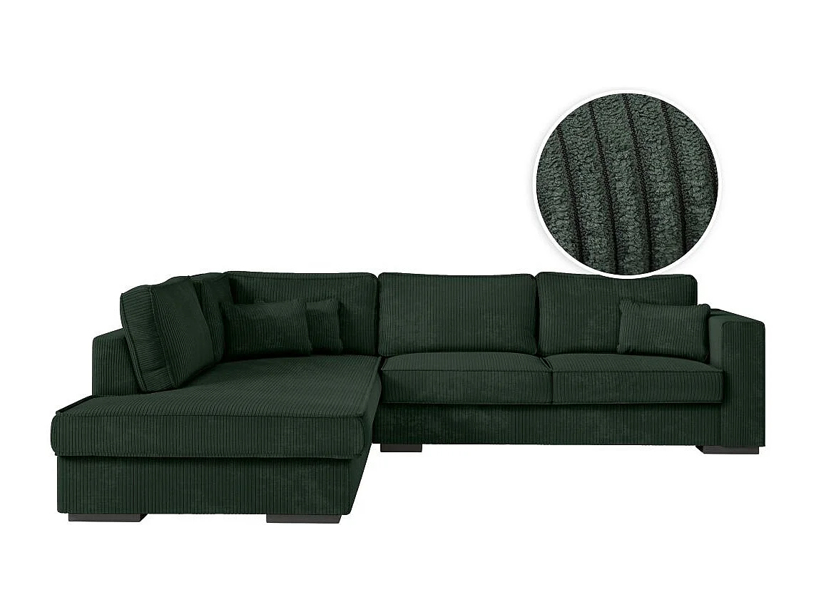 Canapé d'angle gauche Belami XXL 6 places en velours côtelé - Vert foncé - L303 x P228 x H86cm - Loungitude