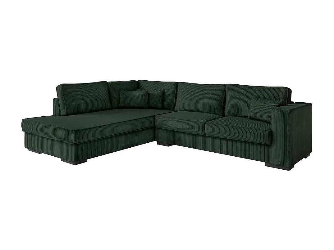 Canapé d'angle gauche Belami XXL 6 places en velours côtelé - Vert foncé - L303 x P228 x H86cm - Loungitude