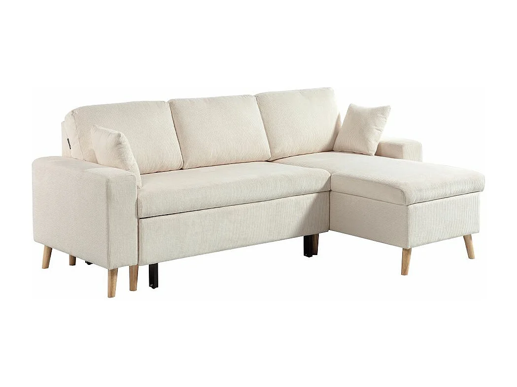 Canapé d'angle 3 places Maria scandinave réversible convertible avec coffre en velours côtelé - Beige - L227 x P148 x H95cm - Loungitude