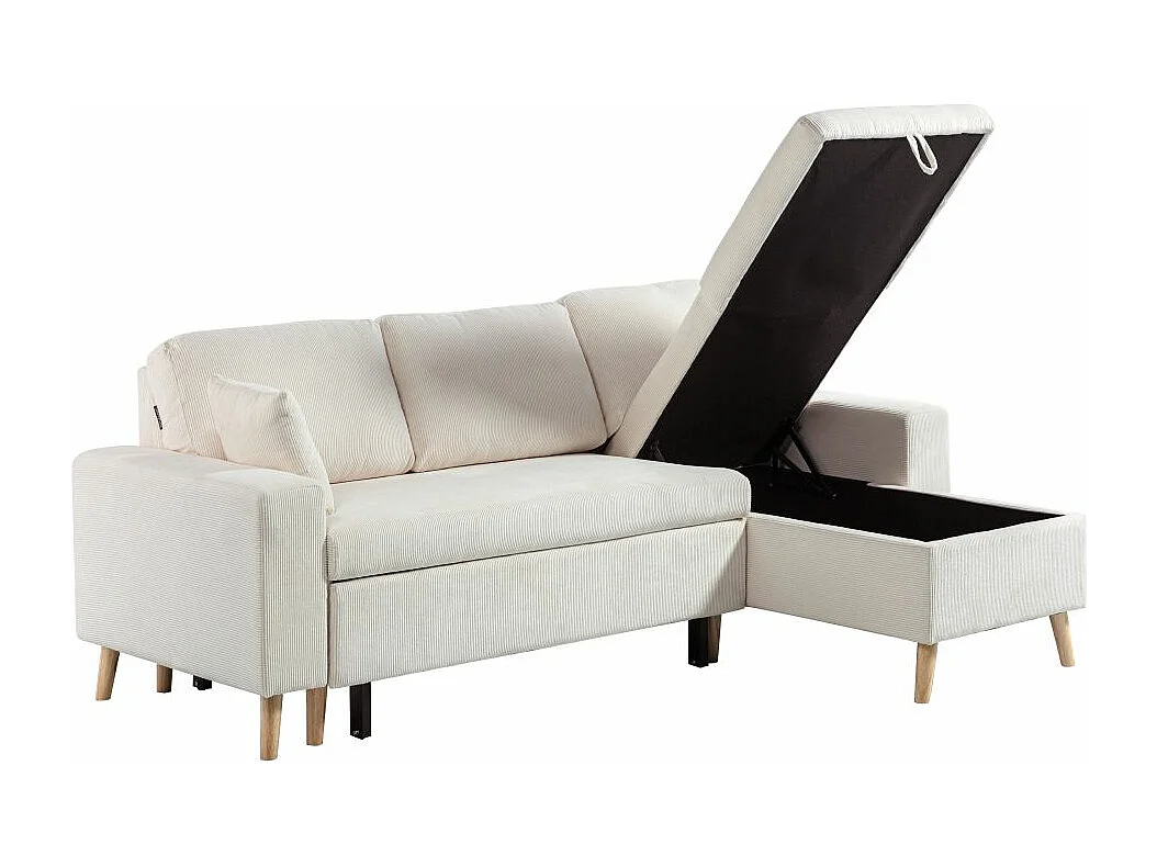 Canapé d'angle 3 places Maria scandinave réversible convertible avec coffre en velours côtelé - Beige - L227 x P148 x H95cm - Loungitude