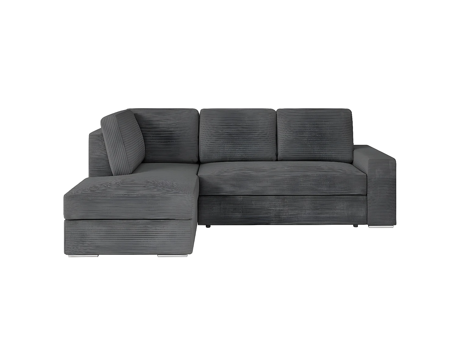 Canapé d'angle gauche 3 places convertible Aden avec coffre en velours côtelé - Gris anthracite - L246 x P174 x H96cm - Loungitude