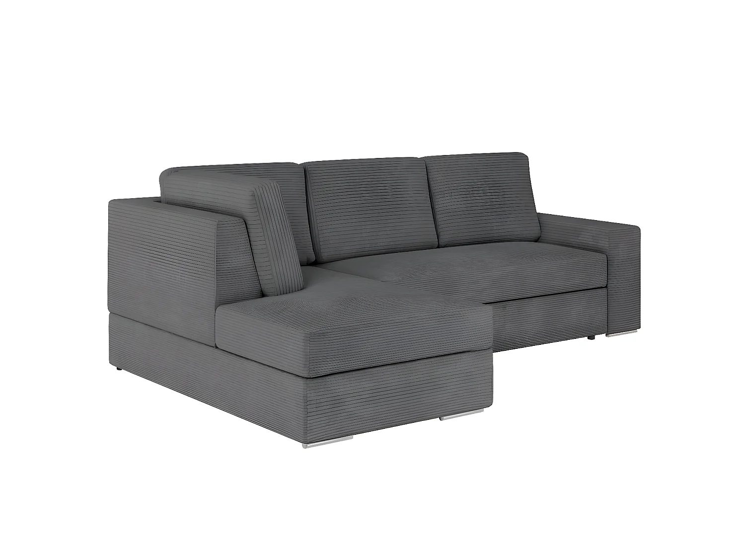 Canapé d'angle gauche 3 places convertible Aden avec coffre en velours côtelé - Gris anthracite - L246 x P174 x H96cm - Loungitude
