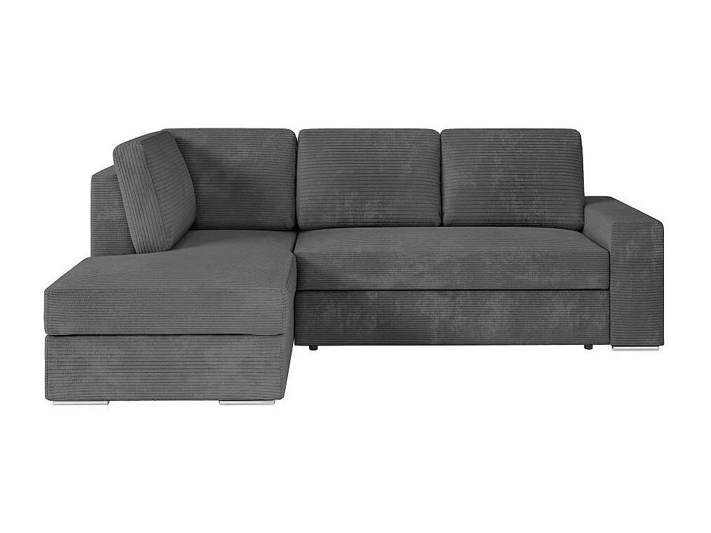 Canapé d'angle gauche 3 places convertible Aden avec coffre en velours côtelé - Gris anthracite - L246 x P174 x H96cm - Loungitude