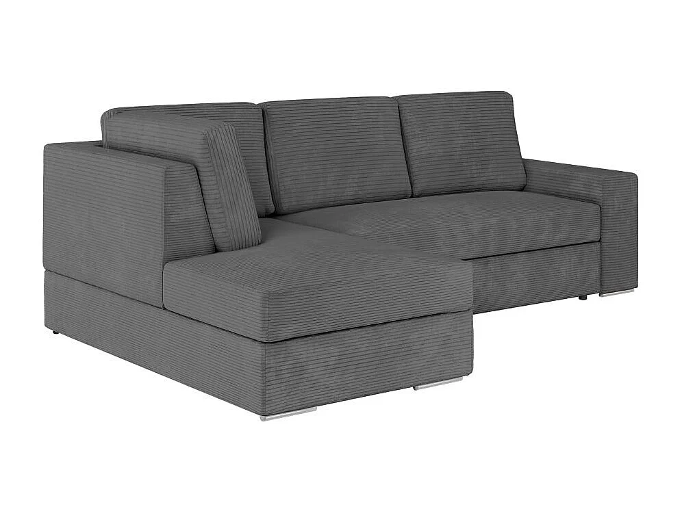 Canapé d'angle gauche 3 places convertible Aden avec coffre en velours côtelé - Gris anthracite - L246 x P174 x H96cm - Loungitude