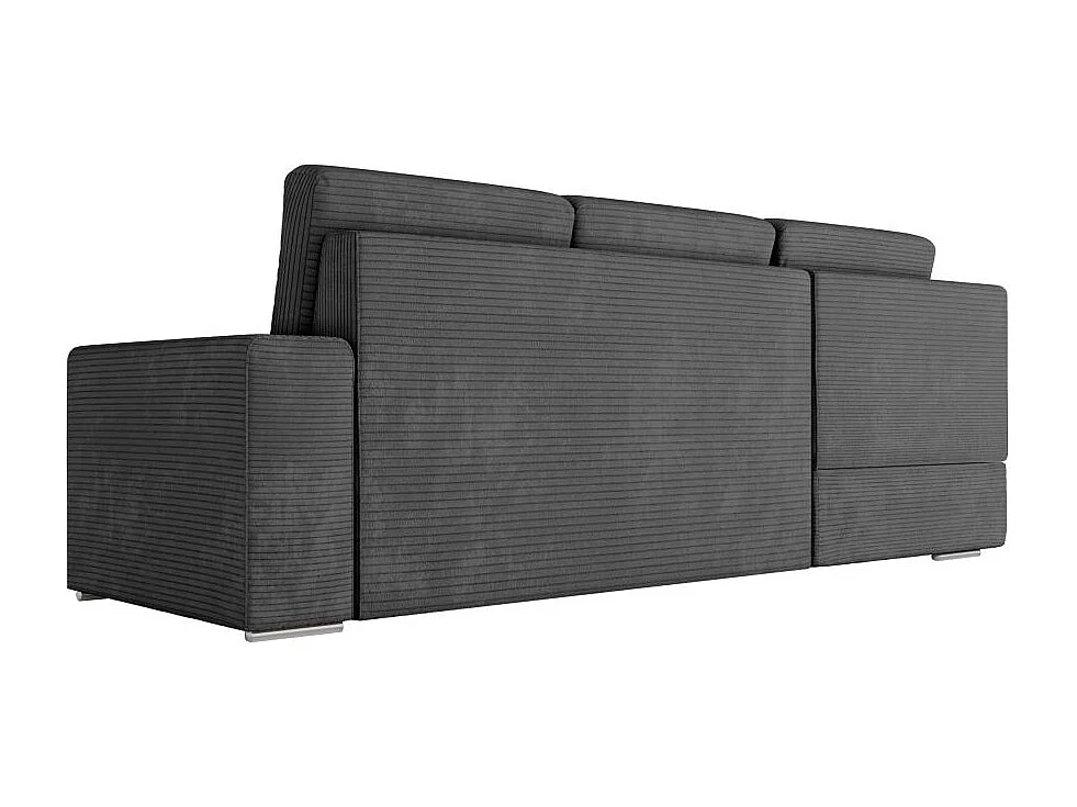 Canapé d'angle gauche 3 places convertible Aden avec coffre en velours côtelé - Gris anthracite - L246 x P174 x H96cm - Loungitude