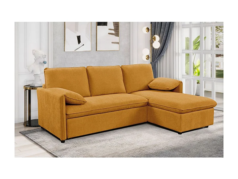 Canapé d'angle réversible 3 places Martin convertible en tissu - Jaune - L233 x P159 x H96cm - Loungitude