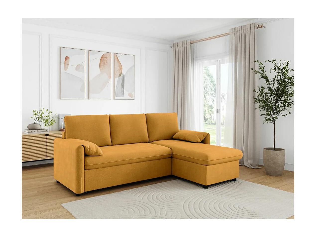 Canapé d'angle réversible 3 places Martin convertible en tissu - Jaune - L233 x P159 x H96cm - Loungitude