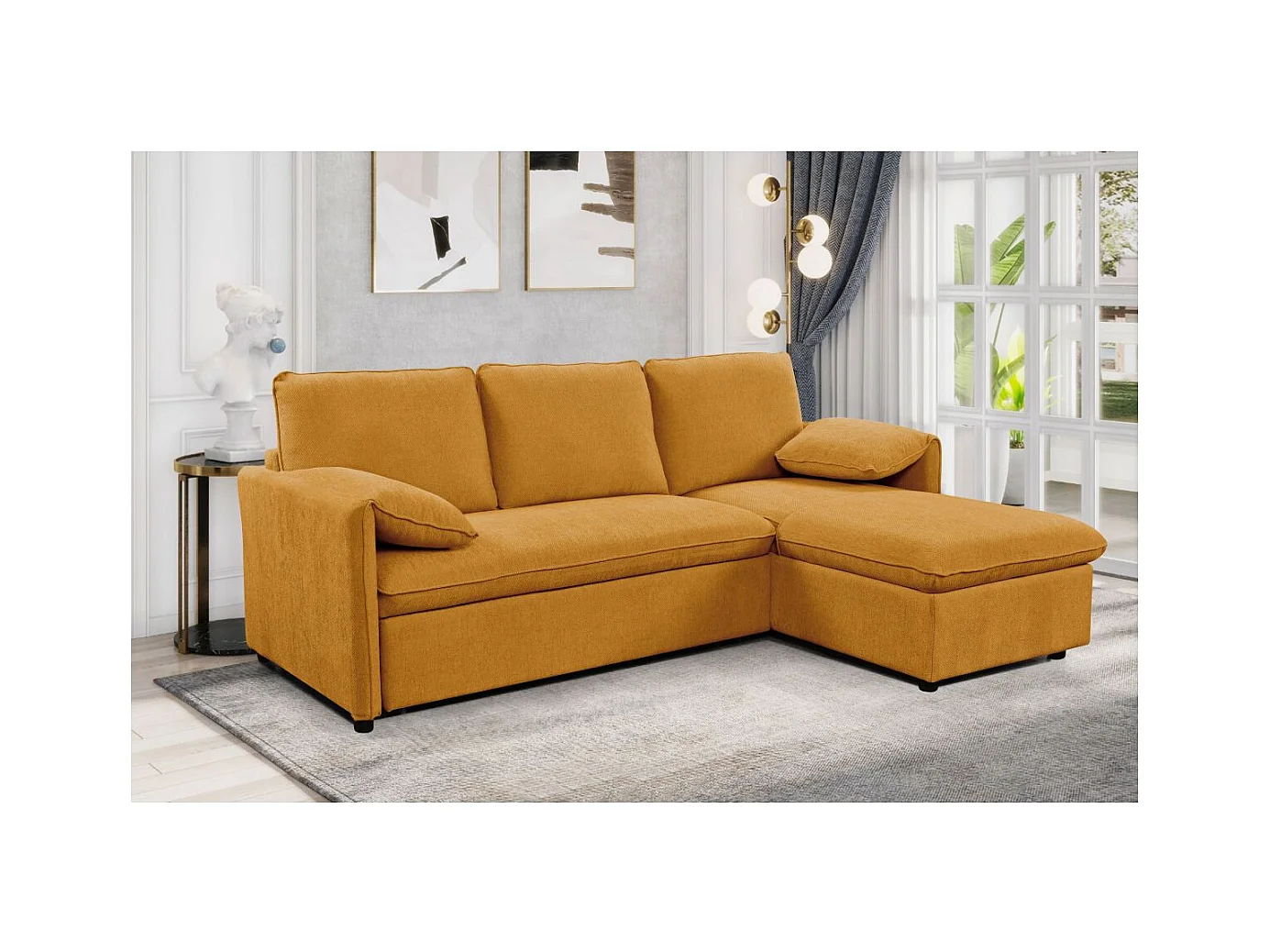 Canapé d'angle réversible 3 places Martin convertible en tissu - Jaune - L233 x P159 x H96cm - Loungitude