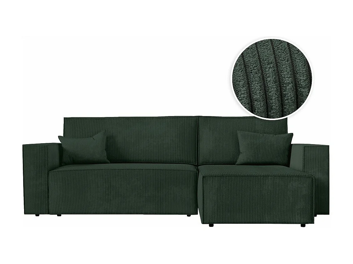 Canapé d'angle 3 places convertible réversible Clarisse avec coffre en velours côtelé- Vert foncé - L269 x P159 x H89cm - Loungitude