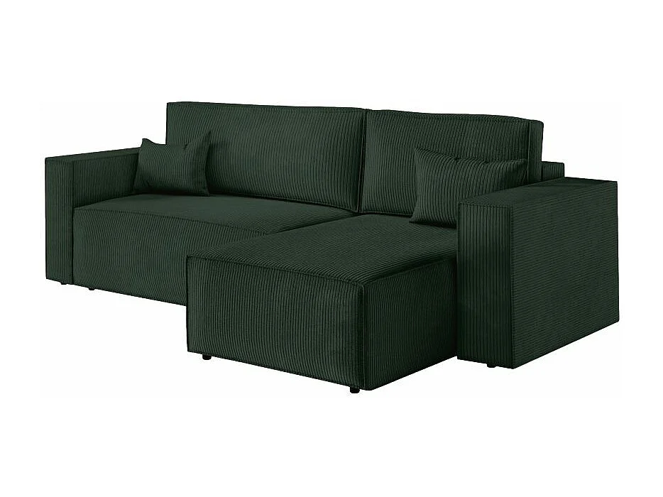 Canapé d'angle 3 places convertible réversible Clarisse avec coffre en velours côtelé- Vert foncé - L269 x P159 x H89cm - Loungitude