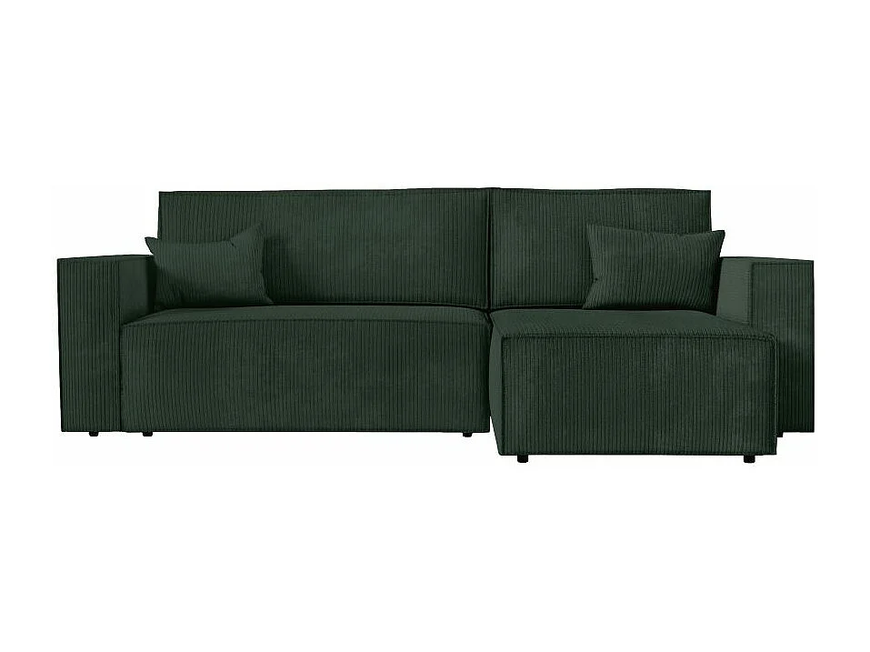 Canapé d'angle 3 places convertible réversible Clarisse avec coffre en velours côtelé- Vert foncé - L269 x P159 x H89cm - Loungitude