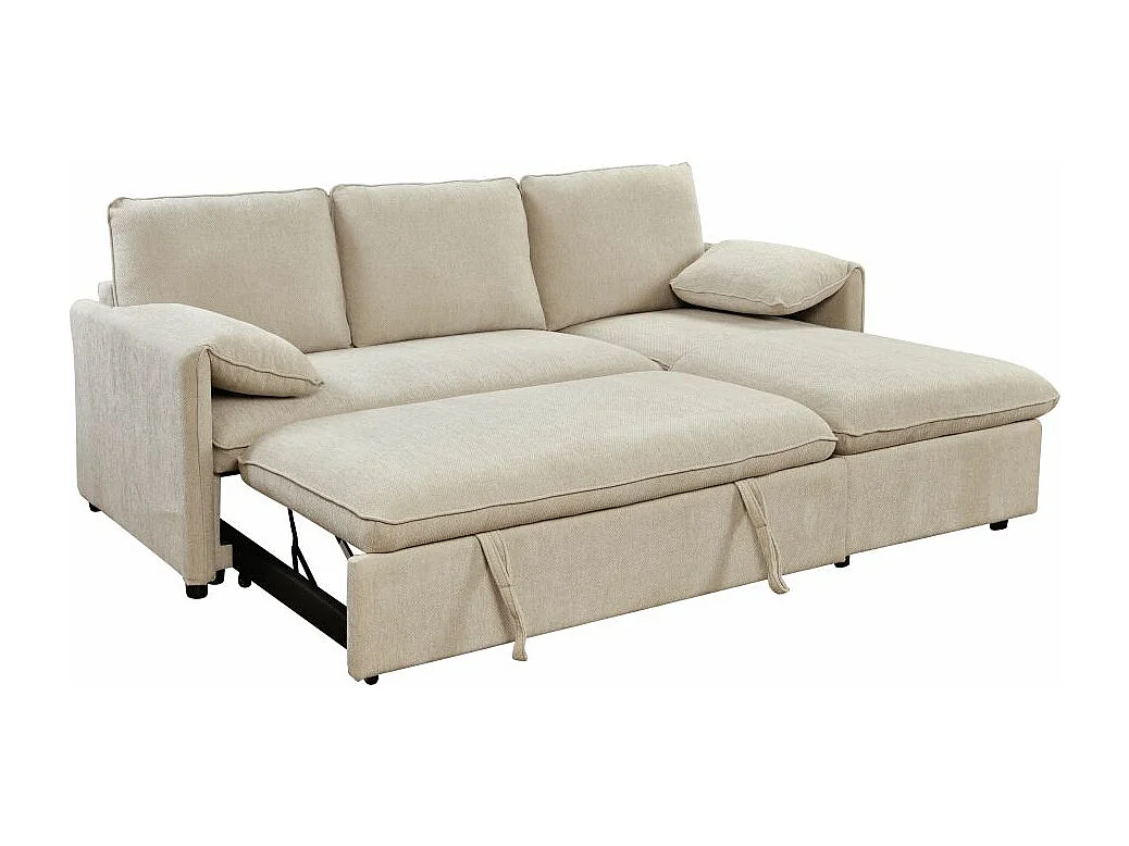 Canapé d'angle réversible 3 places Martin convertible en tissu - Beige - L233 x P159 x H96cm - Loungitude