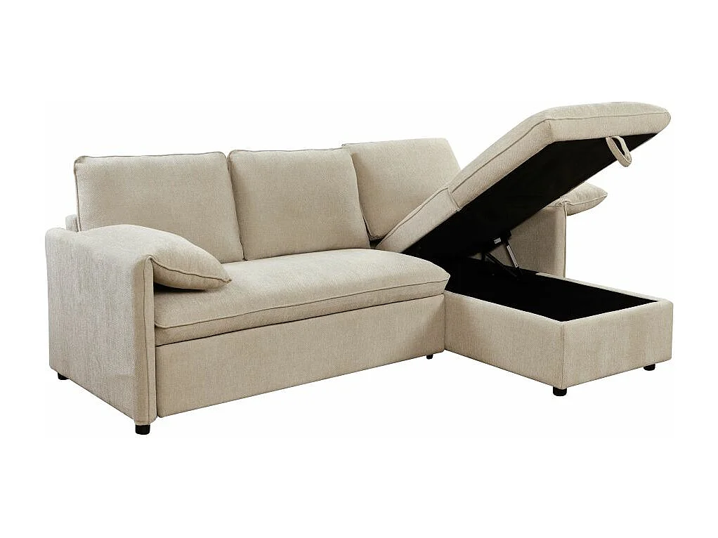 Canapé d'angle réversible 3 places Martin convertible en tissu - Beige - L233 x P159 x H96cm - Loungitude