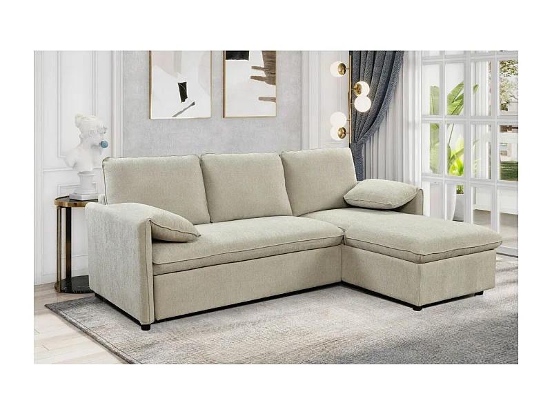 Canapé d'angle réversible 3 places Martin convertible en tissu - Beige - L233 x P159 x H96cm - Loungitude