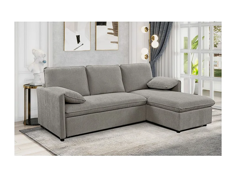 Canapé d'angle réversible 3 places Martin convertible en tissu - Gris - L233 x P159 x H96cm - Loungitude