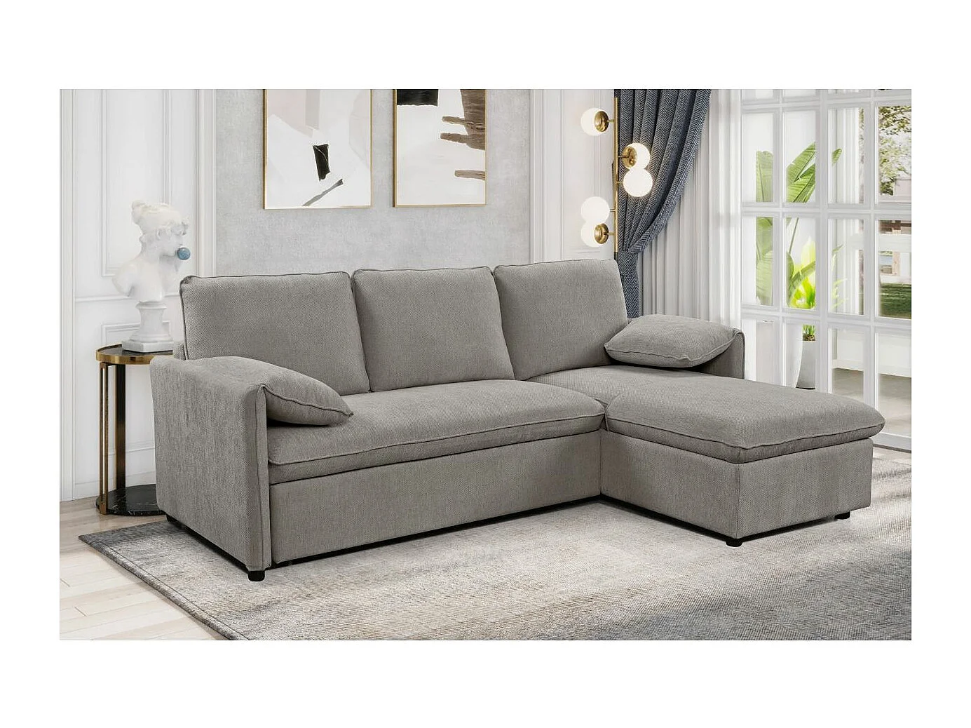Canapé d'angle réversible 3 places Martin convertible en tissu - Gris - L233 x P159 x H96cm - Loungitude