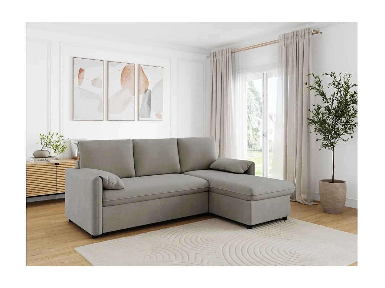 Canapé d'angle réversible 3 places Martin convertible en tissu - Gris - L233 x P159 x H96cm - Loungitude