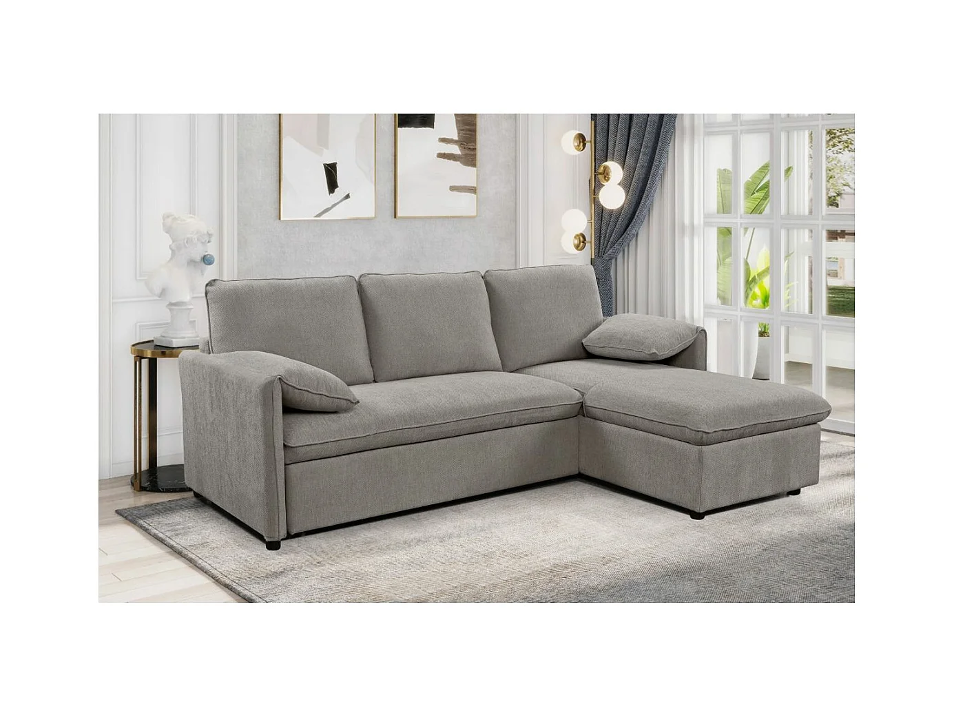 Canapé d'angle réversible 3 places Martin convertible en tissu - Gris - L233 x P159 x H96cm - Loungitude