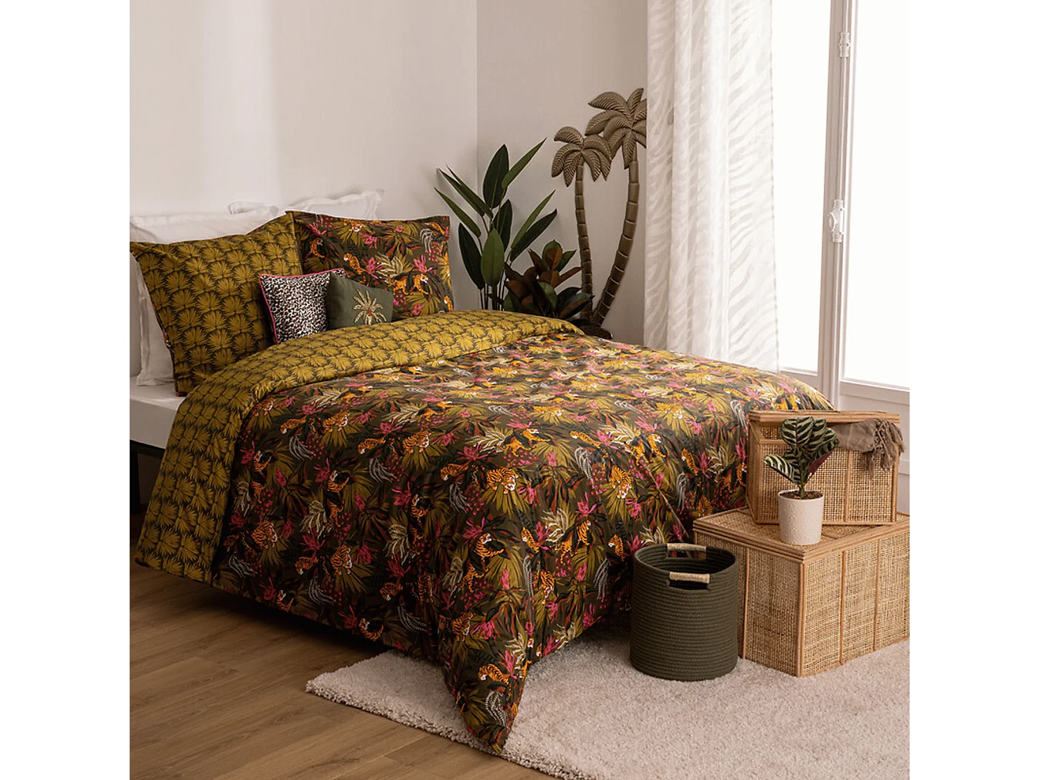 Parure de lit 2 Personnes 240 x 220 cm Housse de couette avec 2 taies en Coton Imprimé Boudoir