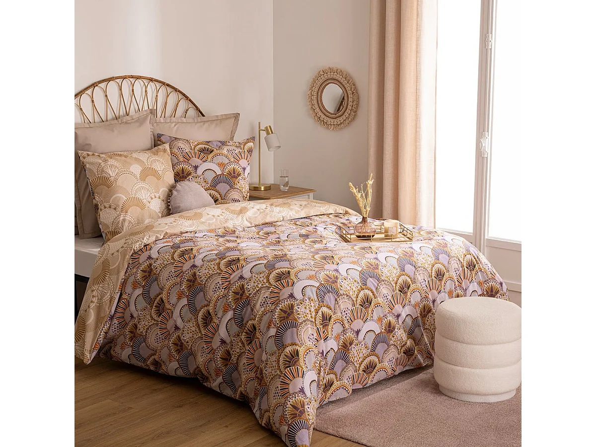 Parure de lit 2 Personnes 240 x 220 cm Housse de couette avec 2 taies en Coton Imprimé Boudoir