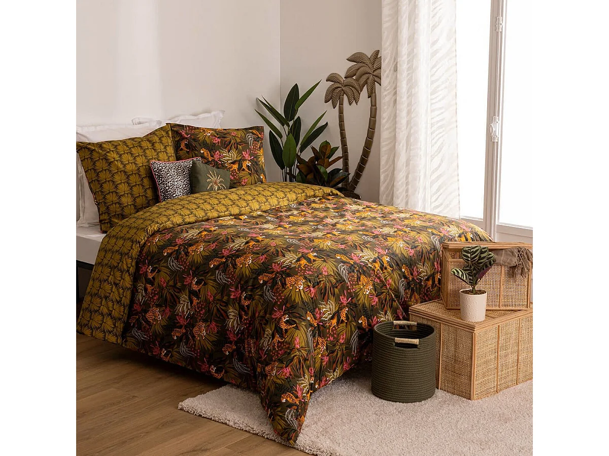 Parure de lit 2 Personnes 240 x 220 cm Housse de couette avec 2 taies en Coton Imprimé Boudoir