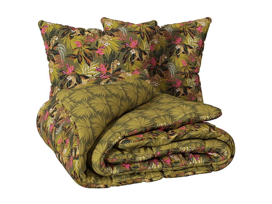 Parure de lit 2 Personnes 240 x 220 cm Housse de couette avec 2 taies en Coton Imprimé Boudoir