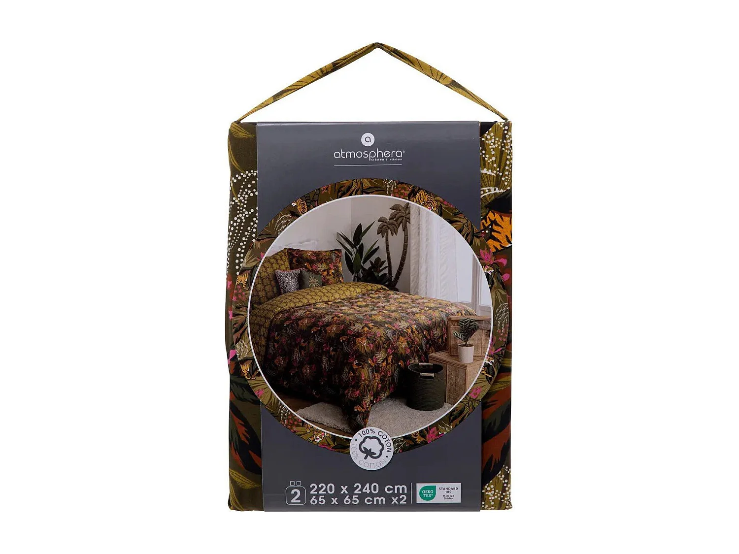 Parure de lit 2 Personnes 240 x 220 cm Housse de couette avec 2 taies en Coton Imprimé Boudoir