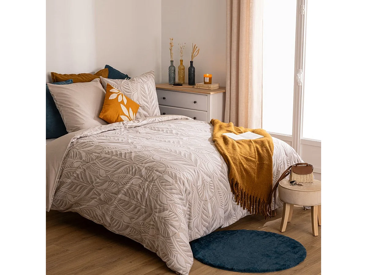 Parure de lit 2 Personnes 240 x 220 cm Housse de couette avec 2 taies en Coton Imprimé Nahl