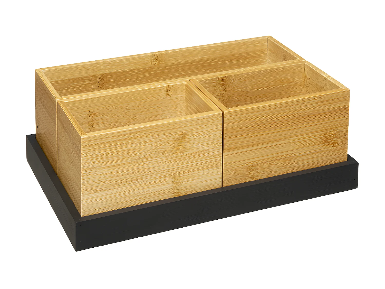 Organiseur Rangement maquillage 3 Boites en Bambou et 1 plateau Noir charbon