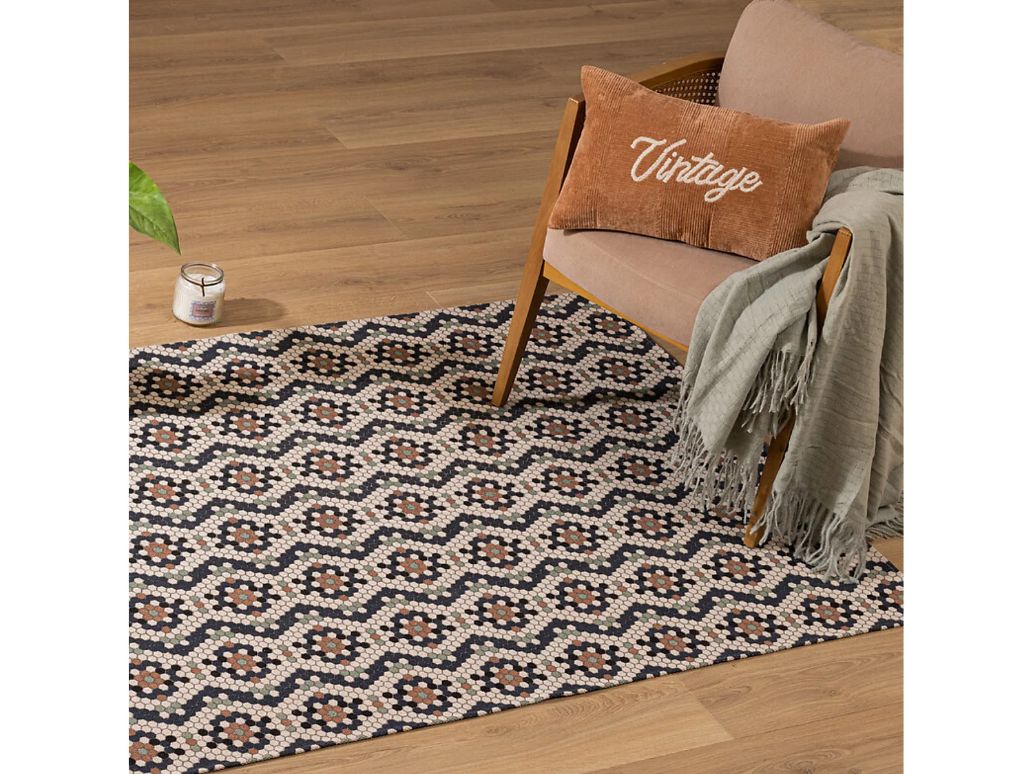 Tapis décoratif en Coton Bleu et Ivoire 120 x170 cm