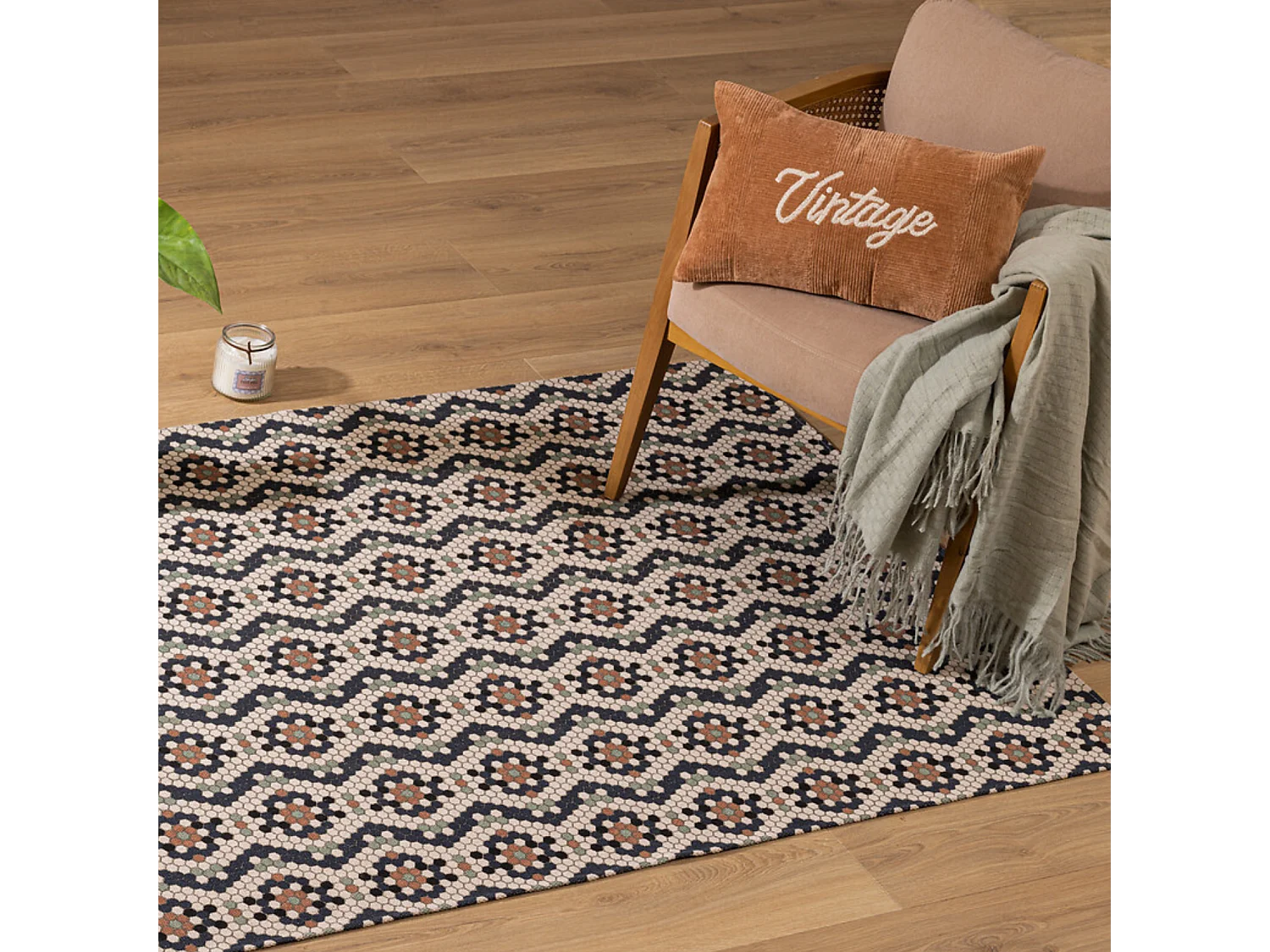 Tapis décoratif en Coton Bleu et Ivoire 120 x170 cm