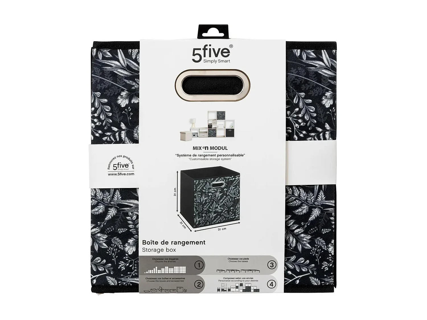 Boîte de rangement Noir avec déco 31 x 31 x 31 cm