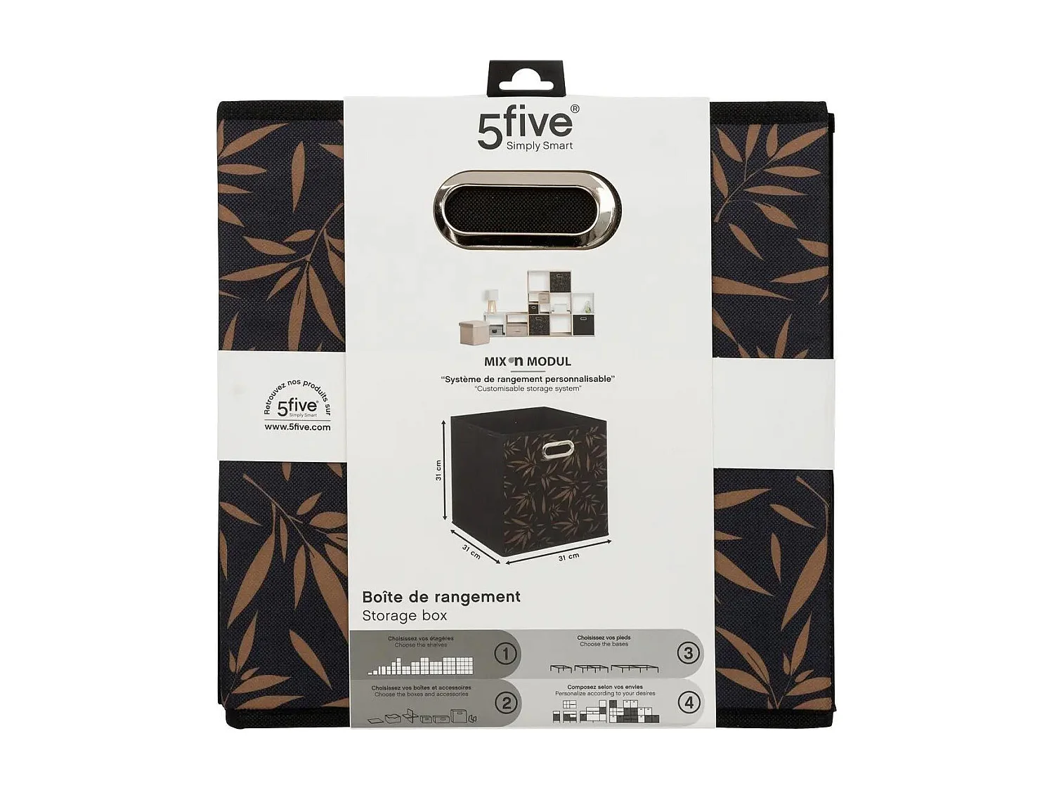 Boîte de rangement Noir avec déco 31 x 31 x 31 cm