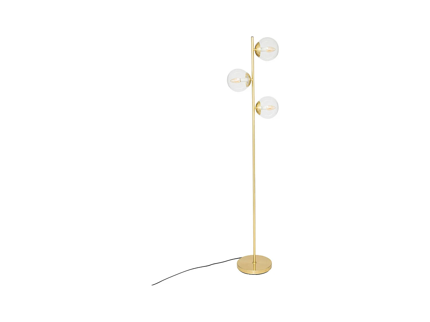Lampadaire 3 Globes en Verre et métal Doré H 162 cm