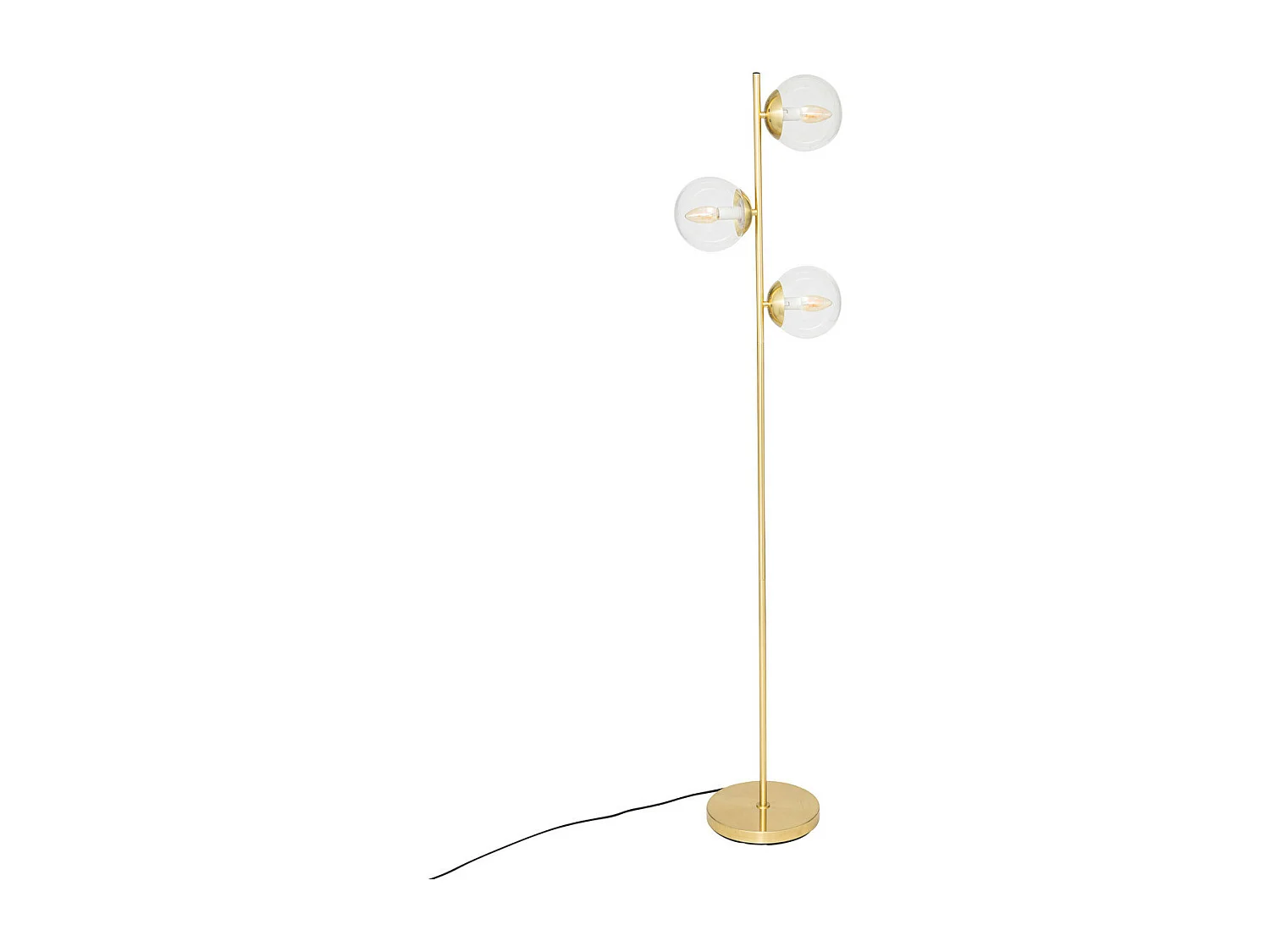 Lampadaire 3 Globes en Verre et métal Doré H 162 cm