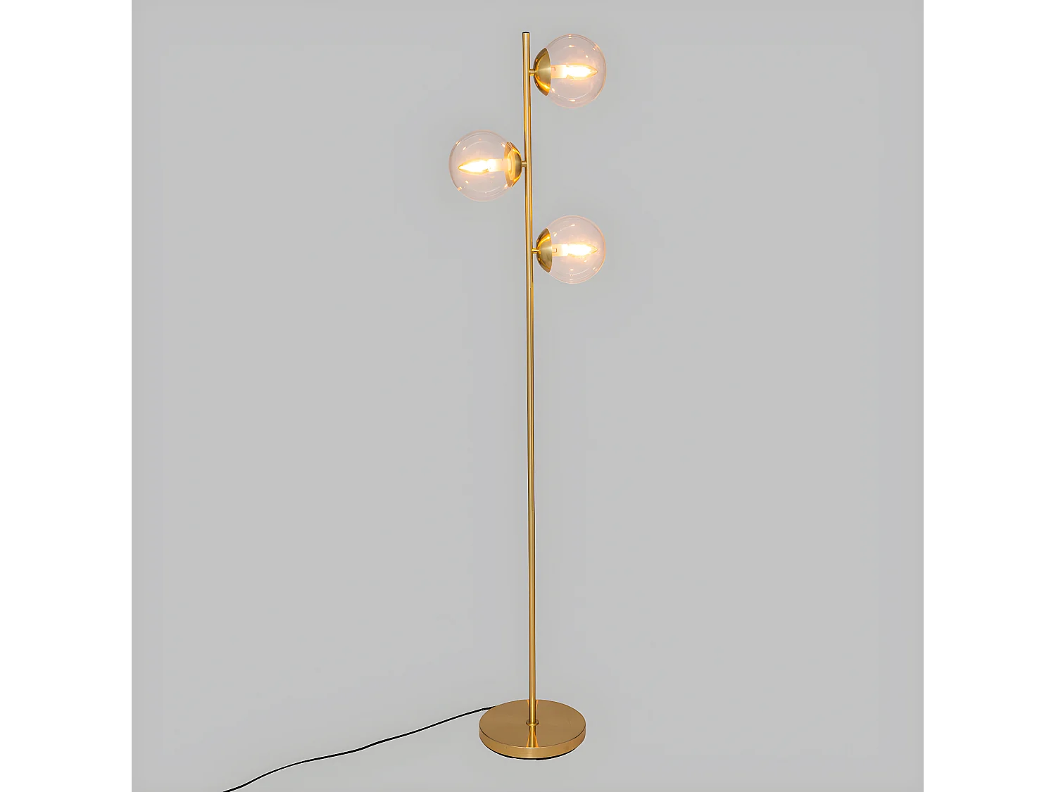 Lampadaire 3 Globes en Verre et métal Doré H 162 cm