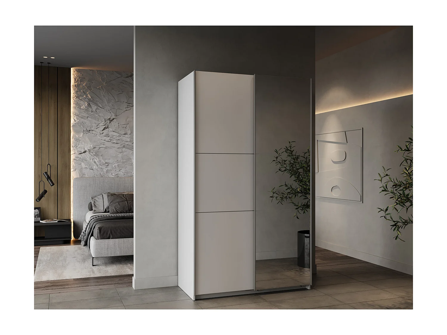 Armoire 2 portes coulissantes et miroir Ghost - L116,5 cm