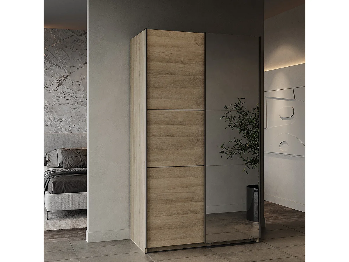 Armadio 2 ante scorrevoli e specchio Ghost - L116,5 cm