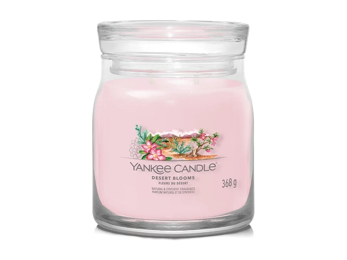 Duftkerze im mittelgroßen Glas, Desert Blooms, rosa 368 gr, Signature