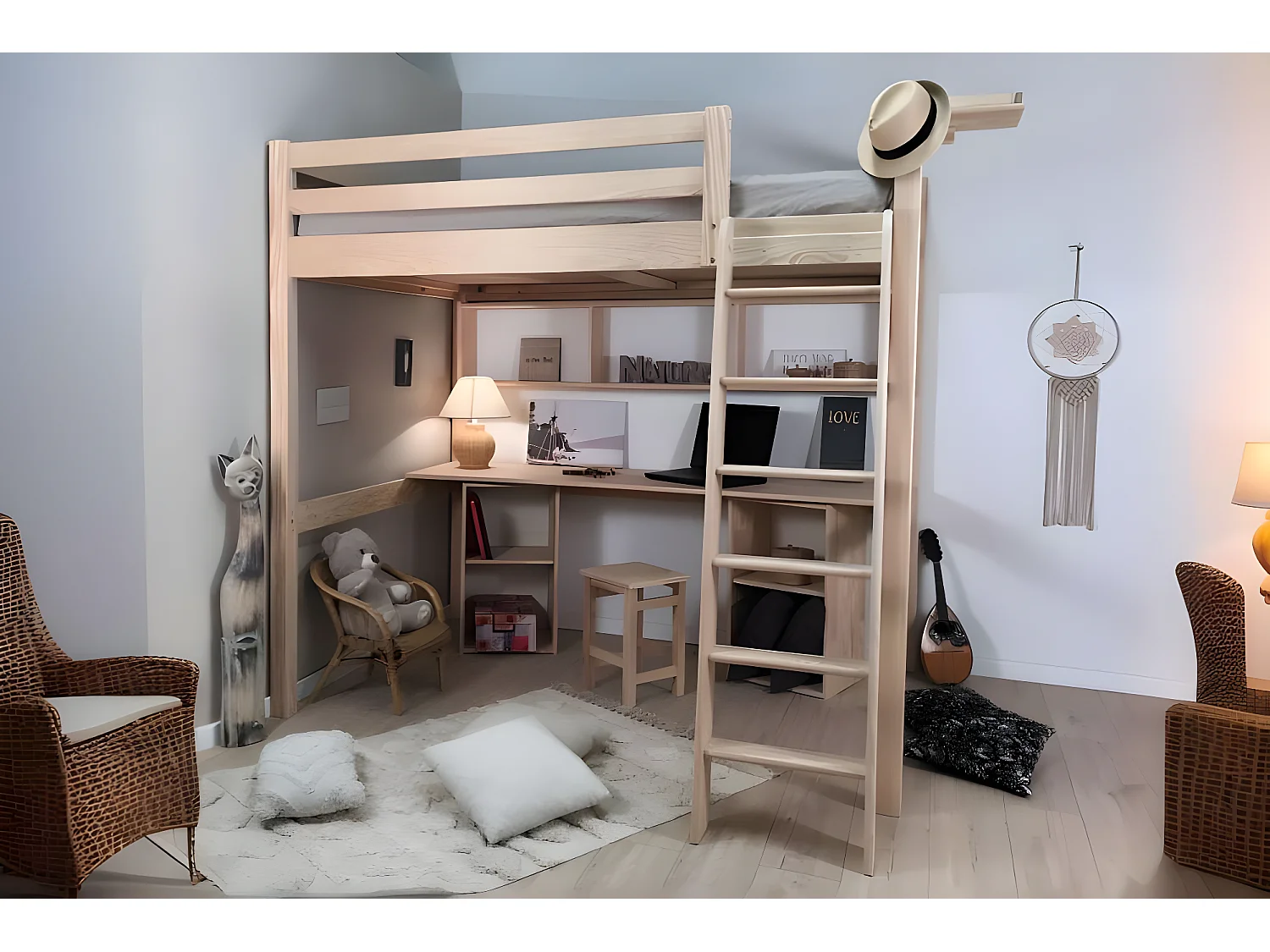 lit mezzanine couchage en 140 aneto - bois naturel