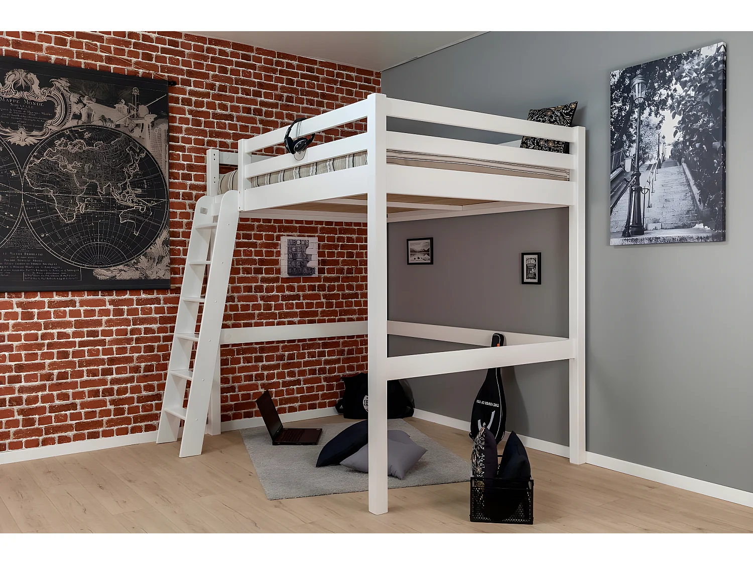 lit mezzanine couchage en 140 aneto - blanc uni