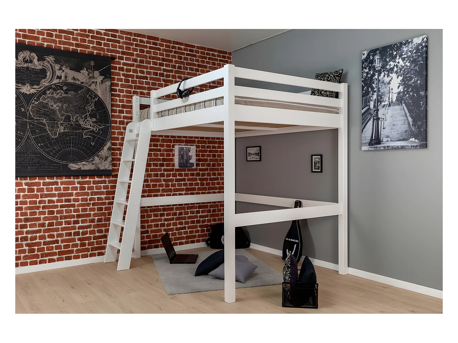 lit mezzanine couchage en 140 aneto - blanc uni