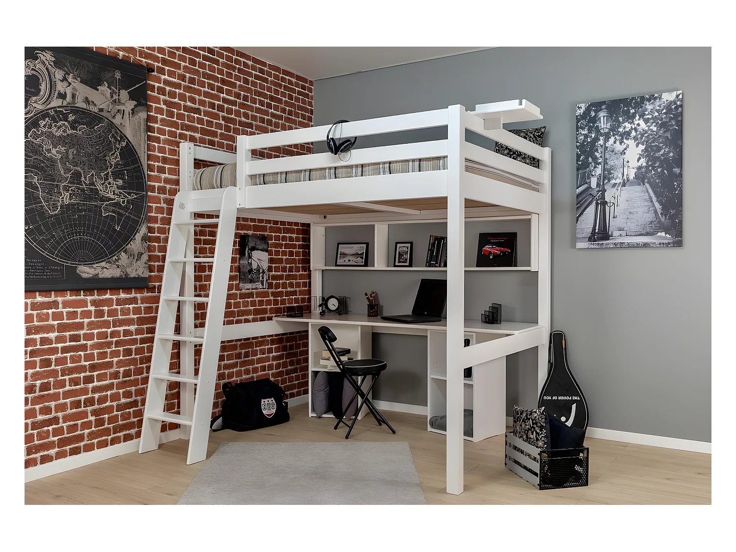 lit mezzanine couchage en 140 aneto - blanc uni