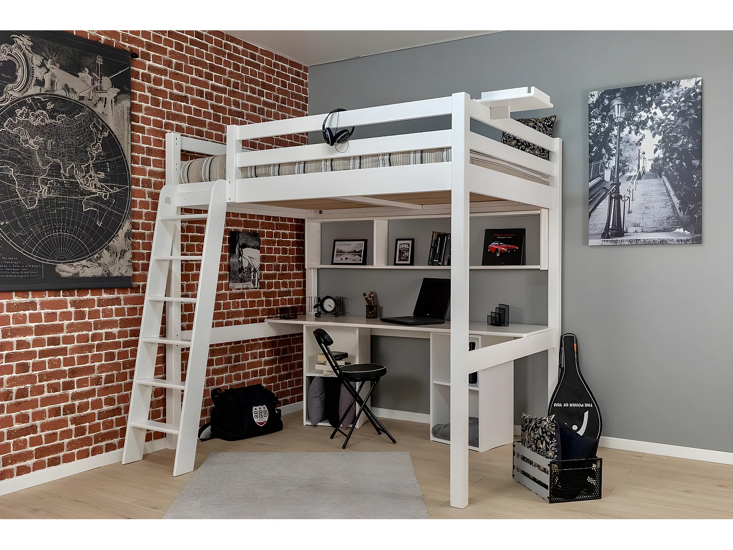 lit mezzanine couchage en 140 aneto - blanc uni