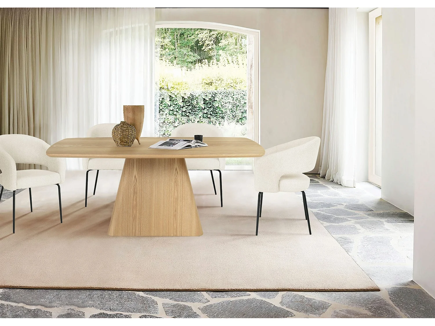 Table à manger Star - Rectangulaire - 6 couverts - MDF et placage de chêne - Naturel