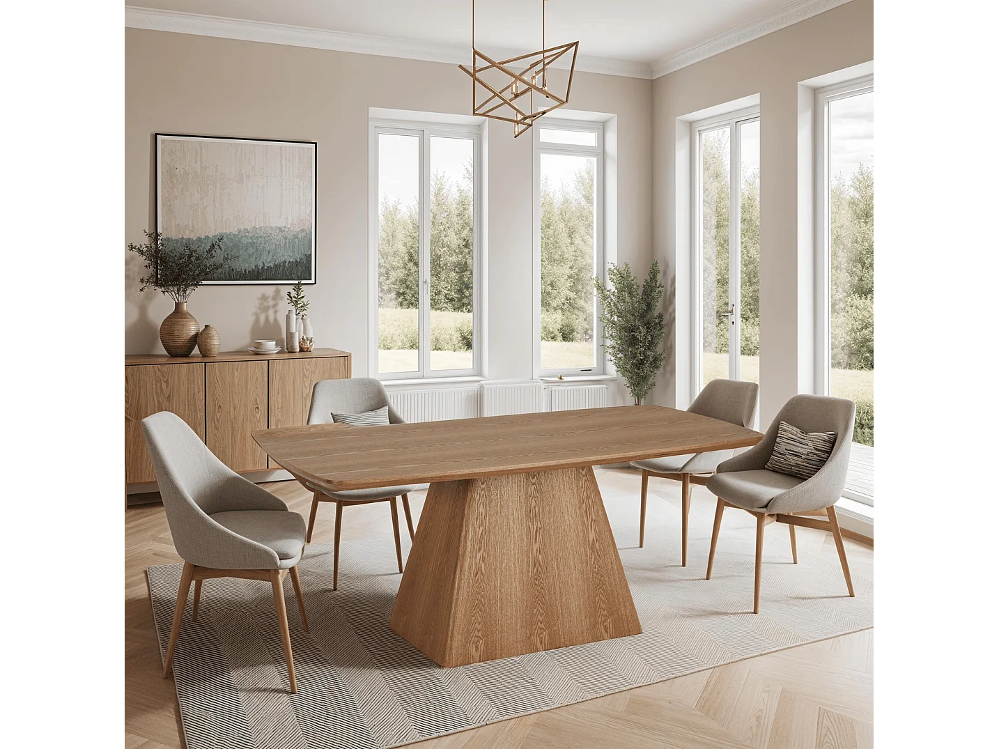 Rechthoekige Eettafel Star - 6 personen- MDF & eiken fineer - Naturel